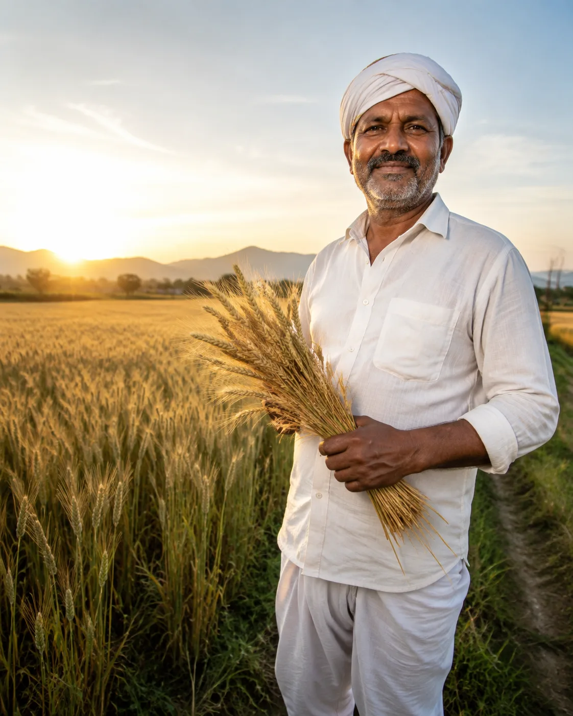 Indian farmer in a wheat field