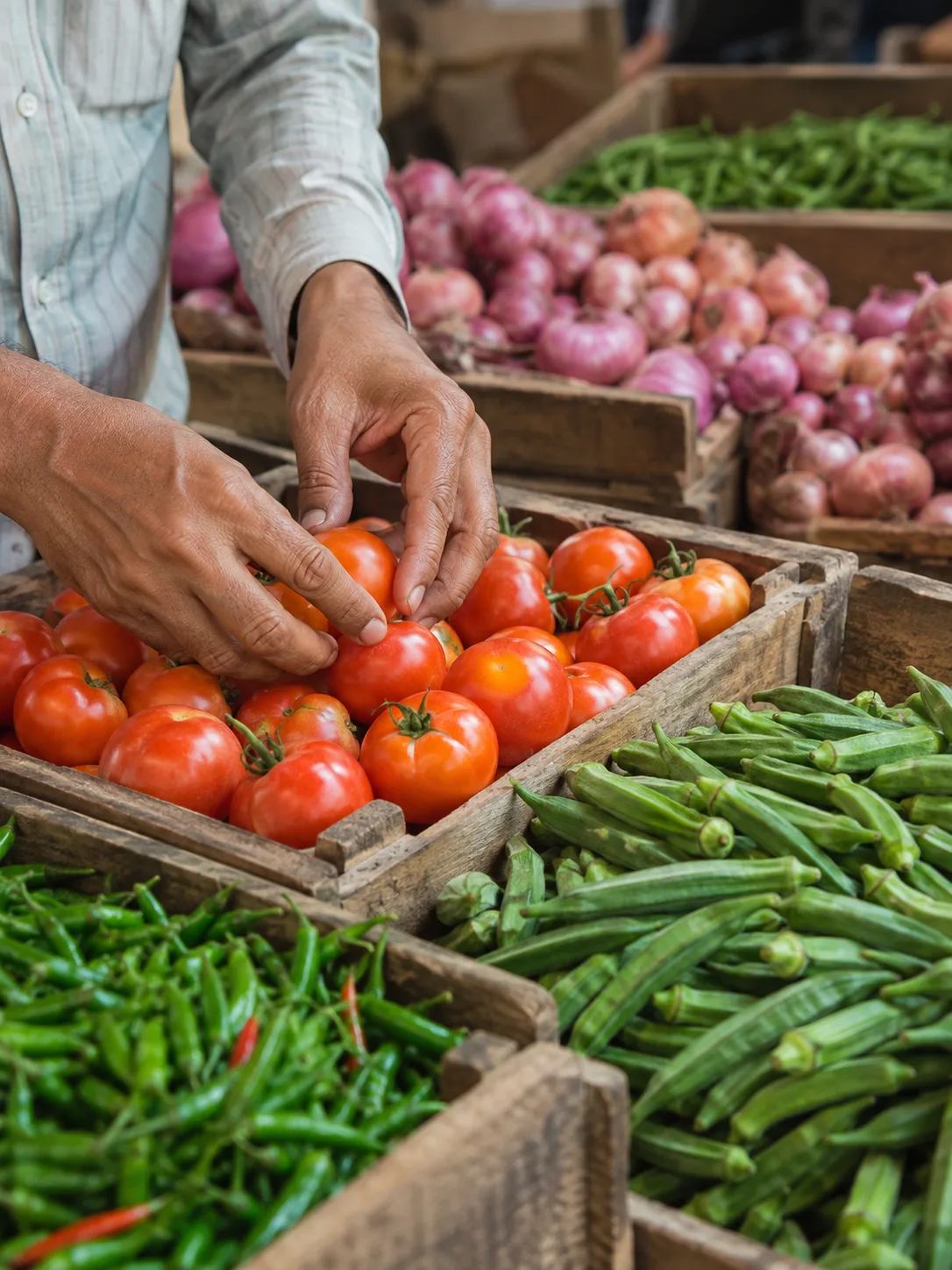 Fresh produce being sorted at a mandi