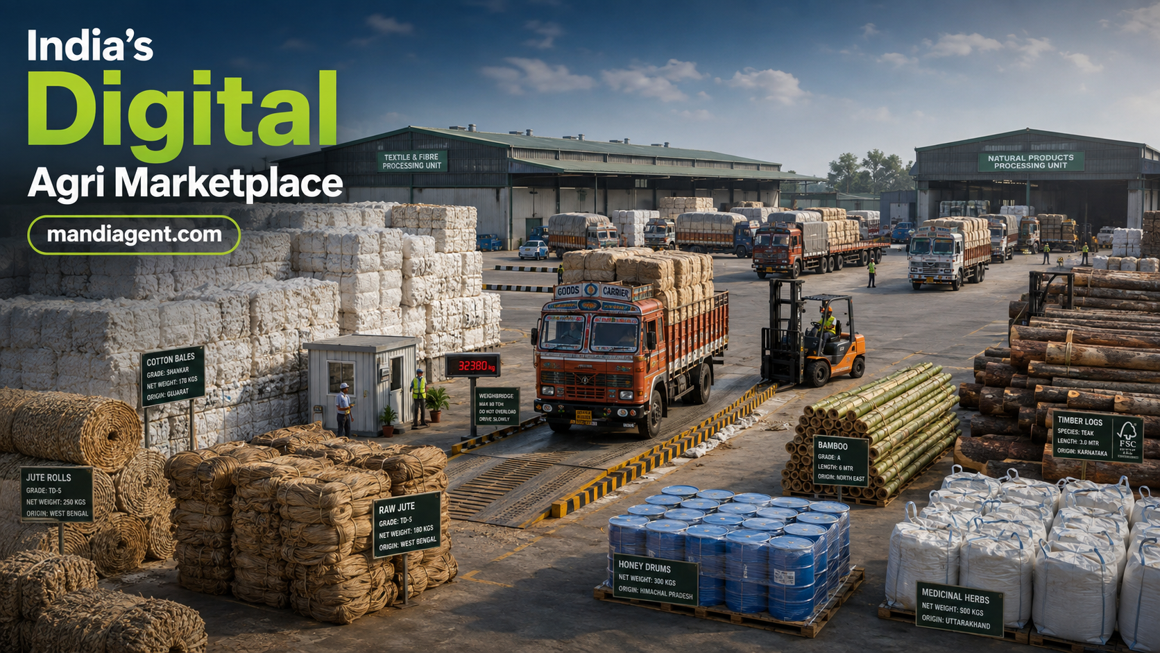 Bulk fibre crops and forest products ready for industrial buyers